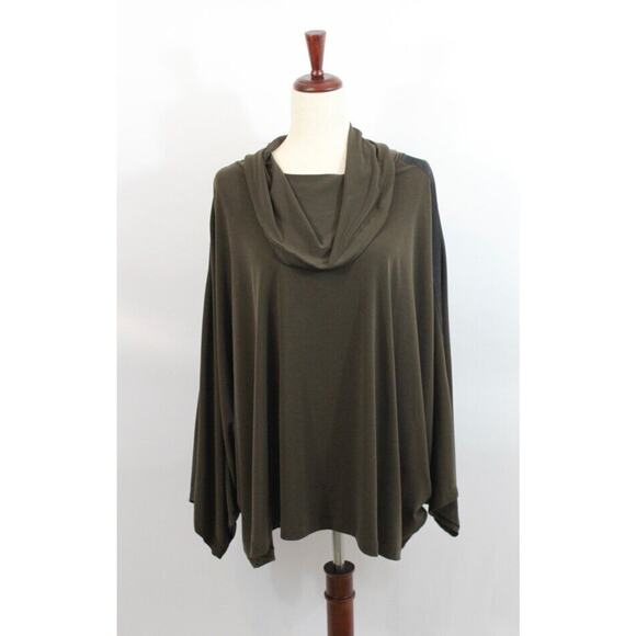 PLANET Lauren Grossman Sz 1 Brown Black Stripe Oversize Microfiber Cowl Neck Top - Picture 8 of 8